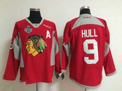 Men's Chicago Blackhawks #9 Bobby Hull 2015 Stanley Cup 2014 Red Practice Jersey