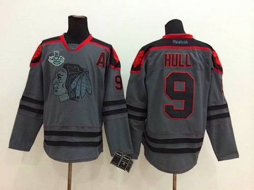 Men's Chicago Blackhawks #9 Bobby Hull 2015 Stanley Cup Charcoal Gray Jersey
