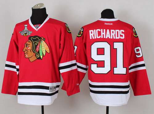 Men's Chicago Blackhawks #91 Brad Richards Red Jersey W-2015 Stanley Cup Champion Patch
