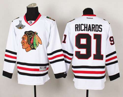 Men's Chicago Blackhawks #91 Brad Richards White Jersey W-2015 Stanley Cup Champion Patch