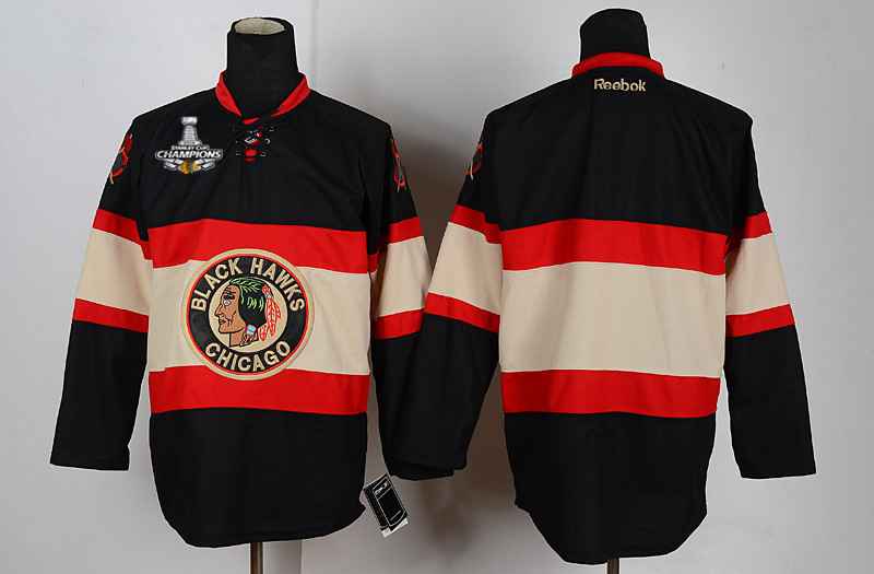 Men's Chicago Blackhawks Blank Black New 3RD Jersey W-2015 Stanley Cup Champion Patch
