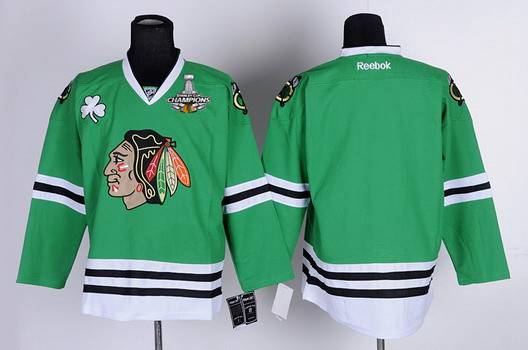 Men's Chicago Blackhawks Blank Green Jersey W-2015 Stanley Cup Champion Patch