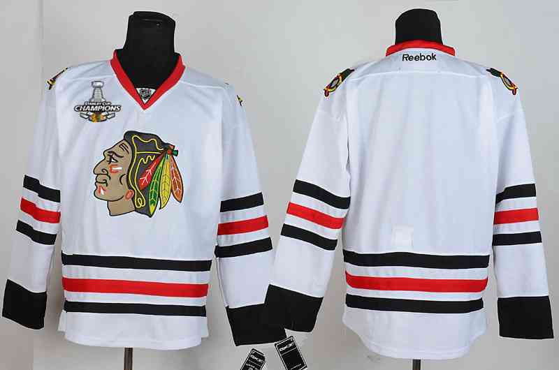Men's Chicago Blackhawks Blank White Jersey Jersey W-2015 Stanley Cup Champion Patch