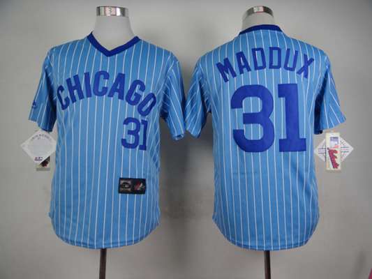 Men's Chicago Cubs #31 Greg Maddux 1988 Light Blue Majestic Jersey