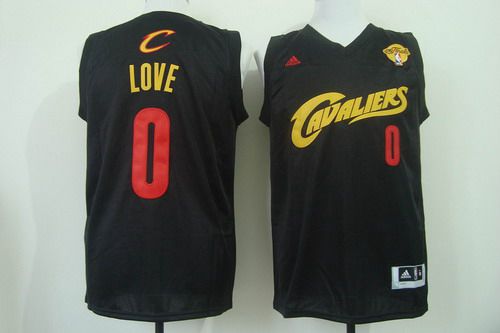 Men's Cleveland Cavaliers #0 Kevin Love 2015 The Finals 2014 Black With Red Fashion Jersey