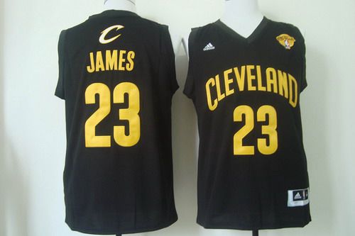 Men's Cleveland Cavaliers #23 LeBron James 2015 The Finals Black With Gold Jersey