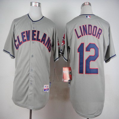 Men's Cleveland Indians #12 Francisco Lindor Gray Jersey