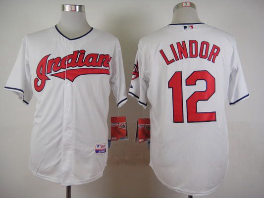 Men's Cleveland Indians #12 Francisco Lindor Home White MLB Cool Base Jersey