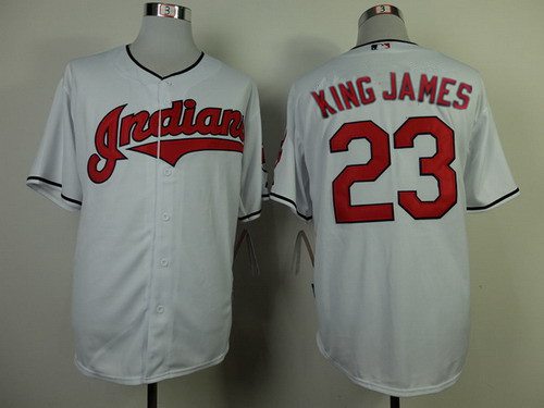 Men's Cleveland Indians #23 King James Home White MLB Cool Base Jersey