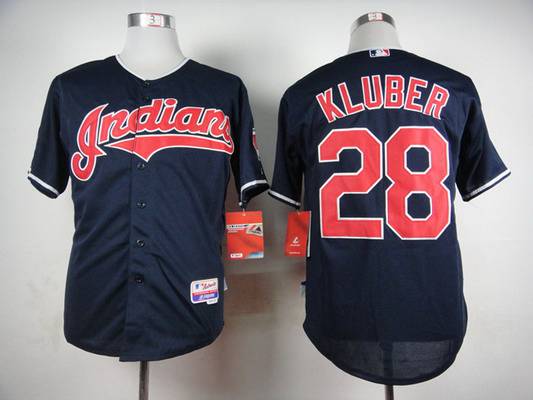 Men's Cleveland Indians #28 Corey Kluber Navy Blue Jersey