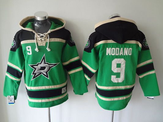Men's Dallas Stars #9 Mike Modano Old Time Hockey Home Green Hoodie