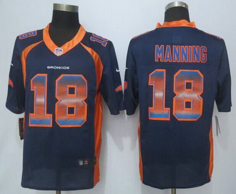 Men's Denver Broncos #18 Peyton Manning Navy Blue Strobe 2015 NFL Nike Fashion Jersey