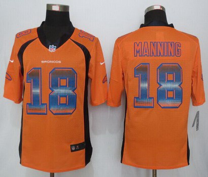 Men's Denver Broncos #18 Peyton Manning Orange Strobe 2015 NFL Nike Fashion Jersey
