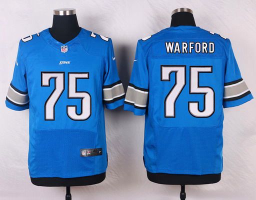 Men's Detroit Lions #75 Larry Warford Light Blue Team Color NFL Nike Elite Jersey