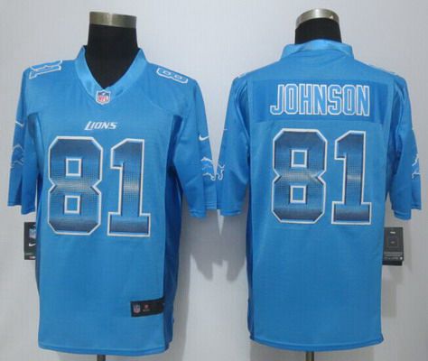 Men's Detroit Lions #81 Calvin Johnson Light Blue Strobe 2015 NFL Nike Fashion Jersey