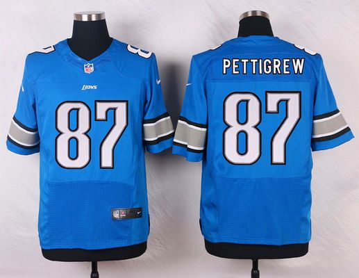 Men's Detroit Lions #87 Brandon Pettigrew Light Blue Team Color NFL Nike Elite Jersey