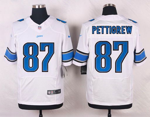 Men's Detroit Lions #87 Brandon Pettigrew White Road NFL Nike Elite Jersey