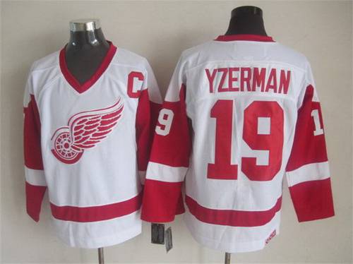 Men's Detroit Red Wings #19 Steve Yzerman White CCM Vintage Throwback Jersey