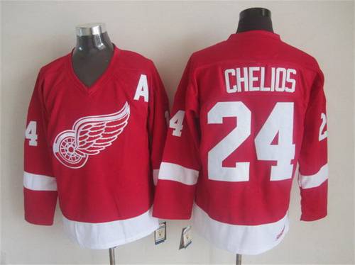 Men's Detroit Red Wings #24 Chris Chelios Red CCM Vintage Throwback Jersey
