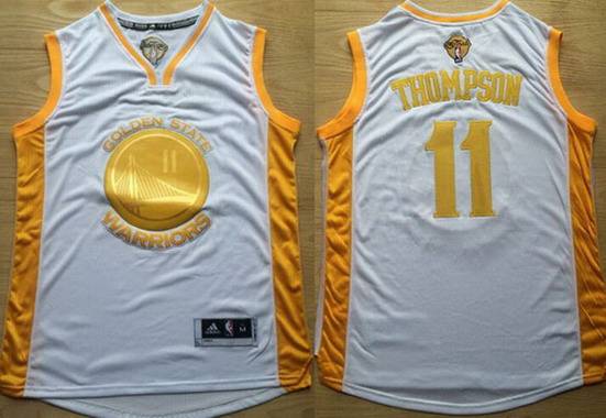 Men's Golden State Warriors #11 Klay Thompson White 2015 Championship NBA Jersey With Commemorative The Finals Patch