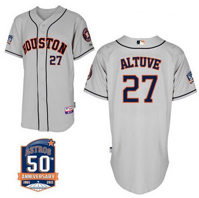 Men's Houston Astros #27 Jose Altuve Gray Jersey With 50th Anniversary Patch
