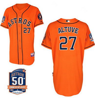 Men's Houston Astros #27 Jose Altuve Orange Jersey With 50th Anniversary Patch