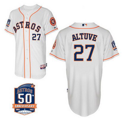 Men's Houston Astros #27 Jose Altuve White Jersey With 50th Anniversary Patch