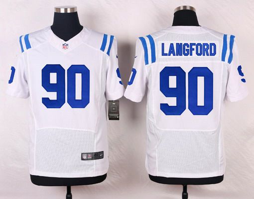 Men's Indianapolis Colts #90 Endall Langford White Road NFL Nike Elite Jersey
