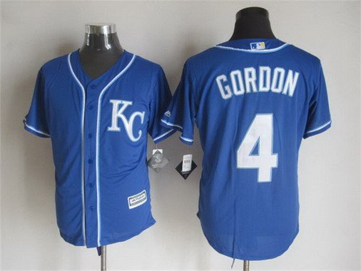 Men's Kansas City Royals #4 Alex Gordon Alternate Blue KC 2015 MLB Cool Base Jersey