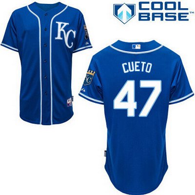 Men's Kansas City Royals #47 Johnny Cueto Alternate Blue 2014 MLB Cool Base Jersey