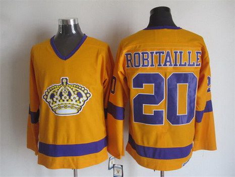 Men's Los Angeles Kings #20 Luc Robitaille 1970-71 White CCM Vintage Throwback Jersey