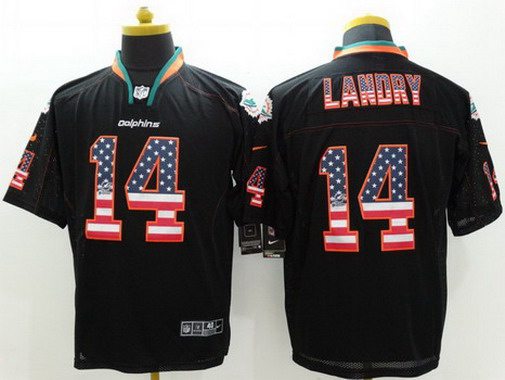 Men's Miami Dolphins #14 Jarvis Landry Black USA Flag Fashion NFL Nike Elite Jersey