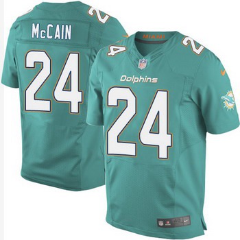 Men's Miami Dolphins #24 Brice McCain Aqua Green Team Color NFL Nike Elite Jersey