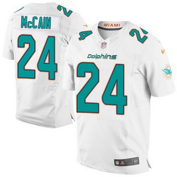 Men's Miami Dolphins #24 Brice McCain White Road NFL Nike Elite Jersey