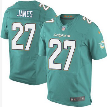 Men's Miami Dolphins #27 LaMichael James Aqua Green Team Color NFL Nike Elite Jersey
