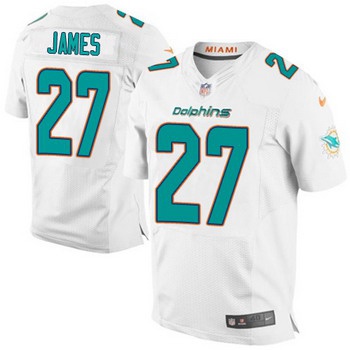 Men's Miami Dolphins #27 LaMichael James White Road NFL Nike Elite Jersey