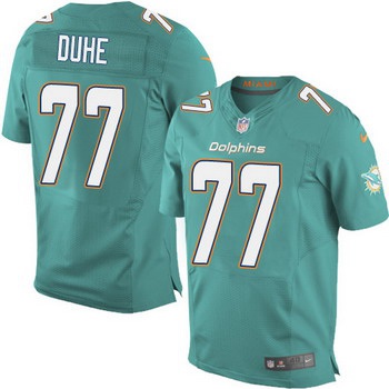 Men's Miami Dolphins #77 Adam Joseph Duhe Aqua Green Team Color NFL Nike Elite Jersey