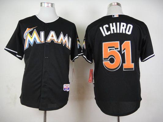 Men's Miami Marlins #51 Ichiro Suzuki Black Jersey