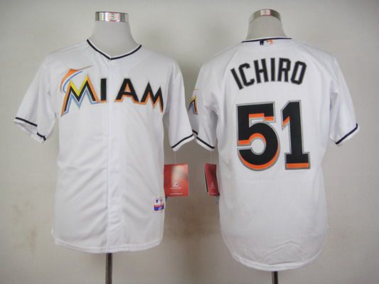 Men's Miami Marlins #51 Ichiro Suzuki White Jersey