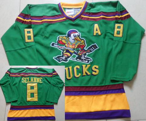 Men's Mighty Ducks Of Anaheim #8 Teemu Selanne 1991-92 Green CCM Vintage Throwback Jersey