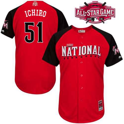 Men's National League Mami Marlins #51 Ichiro Suzuki 2015 MLB All-Star Red Jersey
