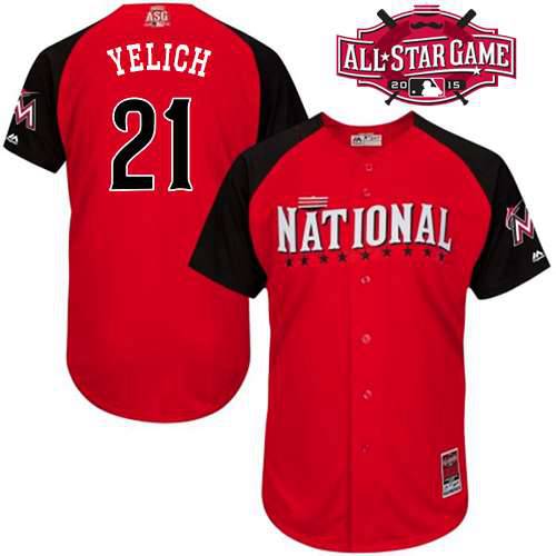 Men's National League Miami Marlins #21 Christian Yelich 2015 MLB All-Star Red Jersey