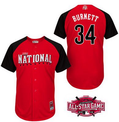 Men's National League Pittsburgh Pirates #34 A. J. Burnett 2015 MLB All-Star Red Jersey