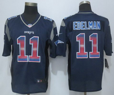 Men's New England Patriots #11 Julian Edelman Navy Blue Strobe 2015 NFL Nike Fashion Jersey