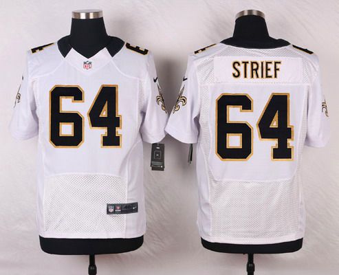 Men's New Orleans Saints #64 Zach Strief White Road NFL Nike Elite Jersey