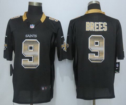 Men's New Orleans Saints #9 Drew Brees Black Strobe 2015 NFL Nike Fashion Jersey
