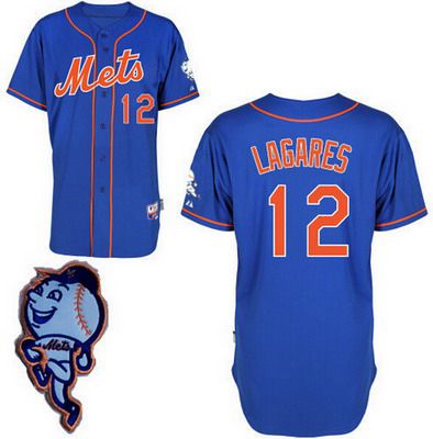 Men's New York Mets #12 Juan Lagares Blue Jersey W-2015 Mr. Met Patch