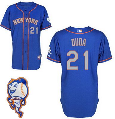 Men's New York Mets #21 Lucas Duda Blue With Gray Jersey W-2015 Mr. Met Patch