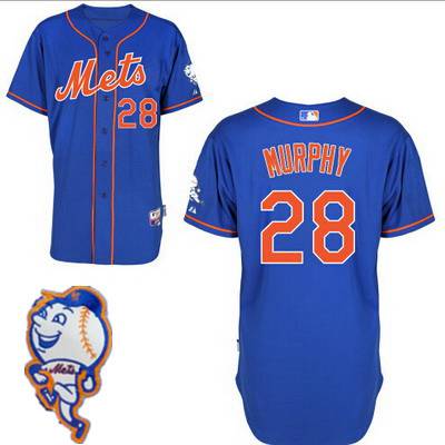 Men's New York Mets #28 Daniel Murphy Blue Jersey W-2015 Mr. Met Patch