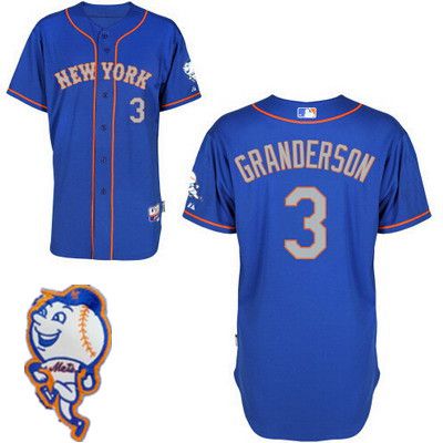 Men's New York Mets #3 Curtis Granderson Blue With Gray Jersey W-2015 Mr. Met Patch